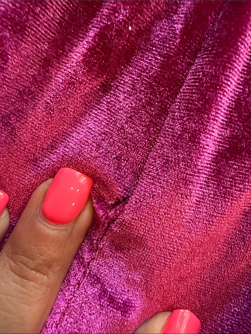 Portia and Scarlett Off-Shoulder Fuchsia Velvet Evening Gown with Beaded Fringe - Picture 13 of 13